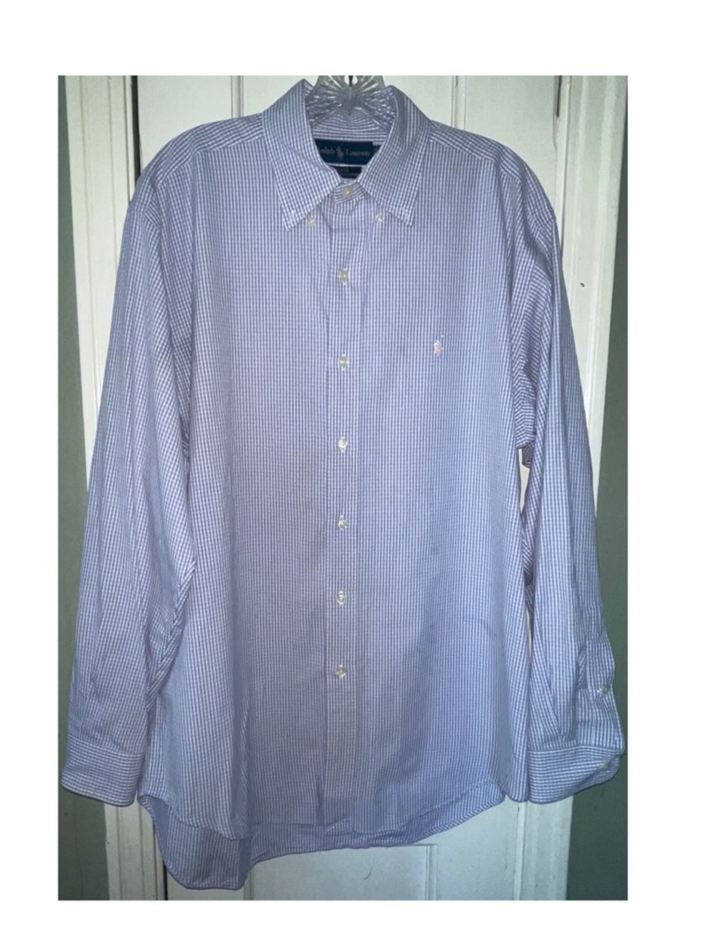 Ralph Lauren Light Blue Mini-Check Button-Down Dress Shirt